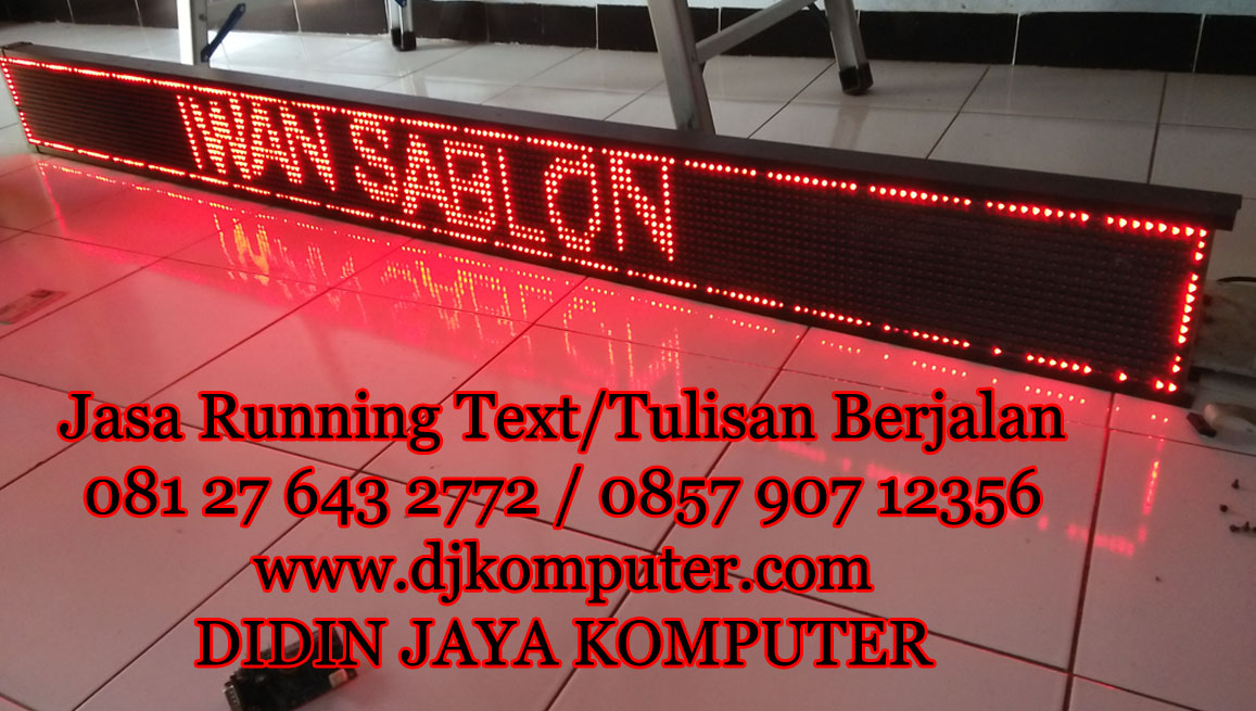 Running text warna merah dengan ukuran 2 meter ind